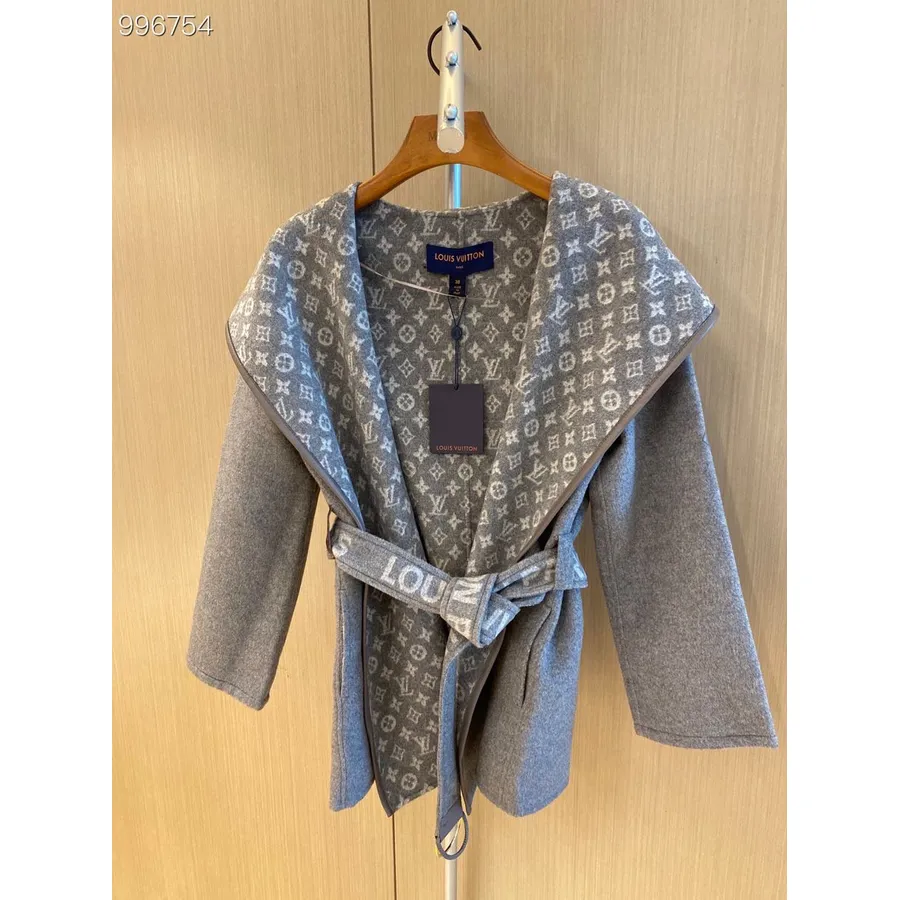 Louis Vuitton  Signature Hooded Wrap Double Face Reversible Short Coat Fall/Winter 2022 Collection, Grey