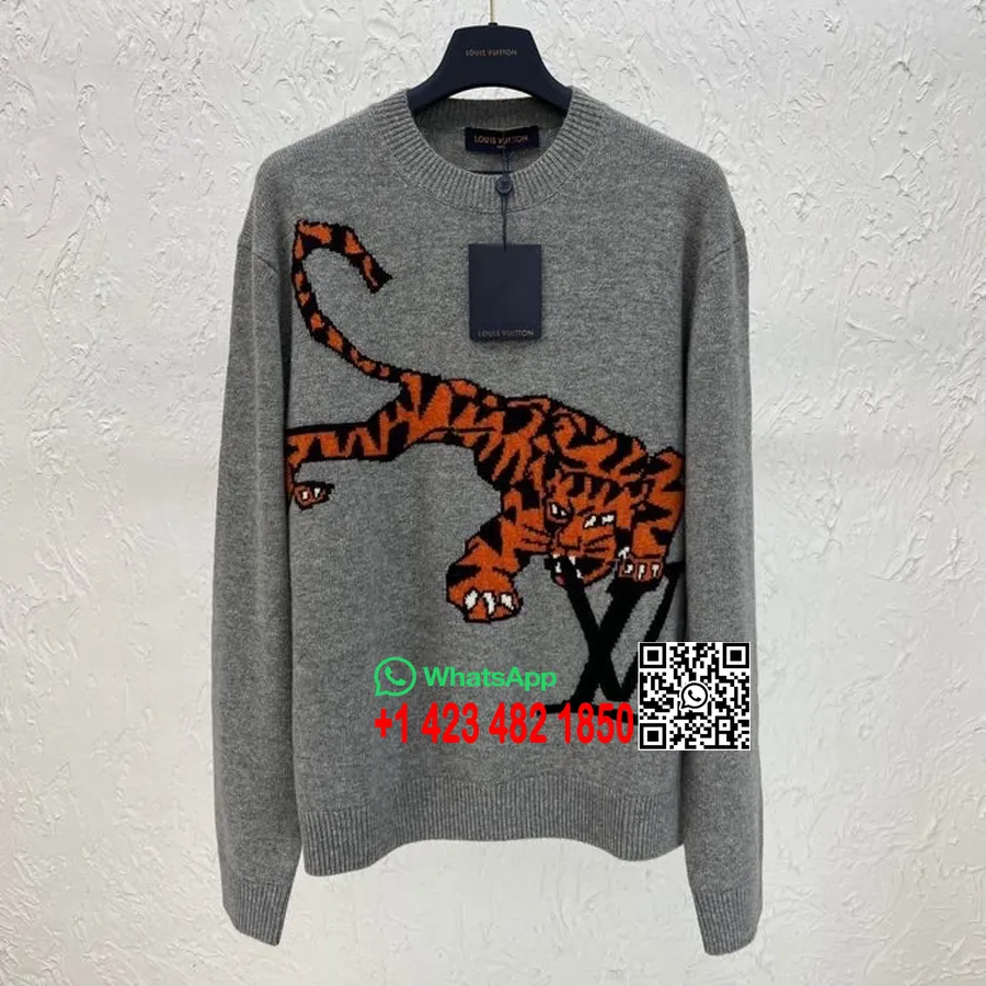 Louis Vuitton Intersia Cheetah Pullover Sweater Spring/Summer 2022 Collection, Grey/Orange