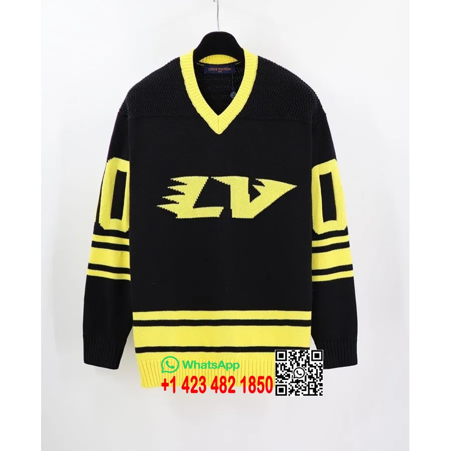 Louis Vuitton Intersia Football Pullover Sweater Spring/Summer 2022 Collection, Black/Yellow