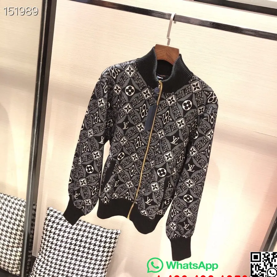 Louis Vuitton 1854 Jaket Rajut Bordir Koleksi Musim Gugur/dingin 2020, Hitam/putih