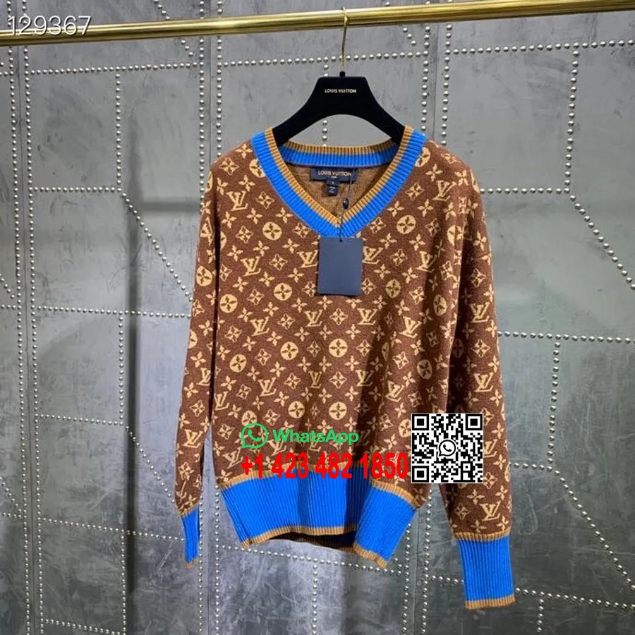 Koleksi Louis Vuitton Monogram V Neck Sweater Musim Gugur/dingin 2020, Coklat/biru