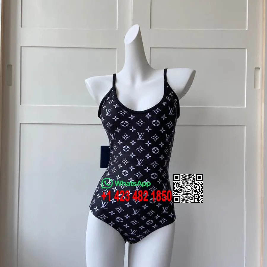 Costume Intero Bikini A Vita Alta Louis Vuitton, Collezione Primavera/estate 2020, Nero/bianco