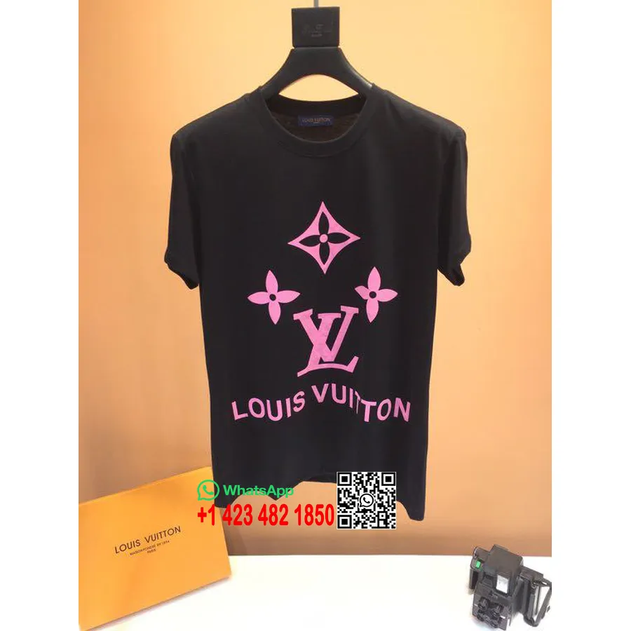 Übergroßes Baumwoll-T-Shirt Mit Monogrammkragen Von Louis Vuitton, Frühjahr/Sommer-Kollektion 2020, Schwarz/Rosa