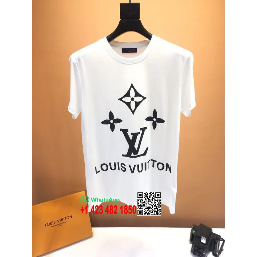 Louis Vuitton Monogramkrage Oversized Bomull T-shirt Vår/sommar 2020 Kollektion, Marinblå/vit