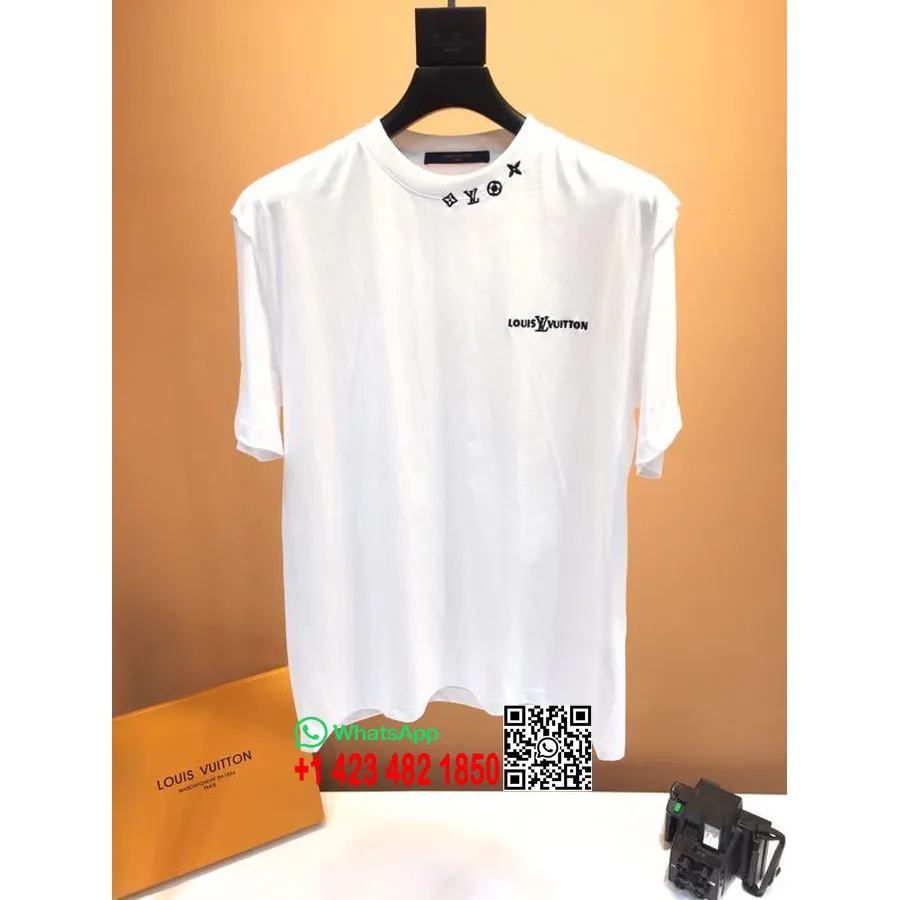 T-shirt Oversize In Cotone Louis Vuitton Con Colletto Monogramma, Collezione Primavera/estate 2020, Bianco