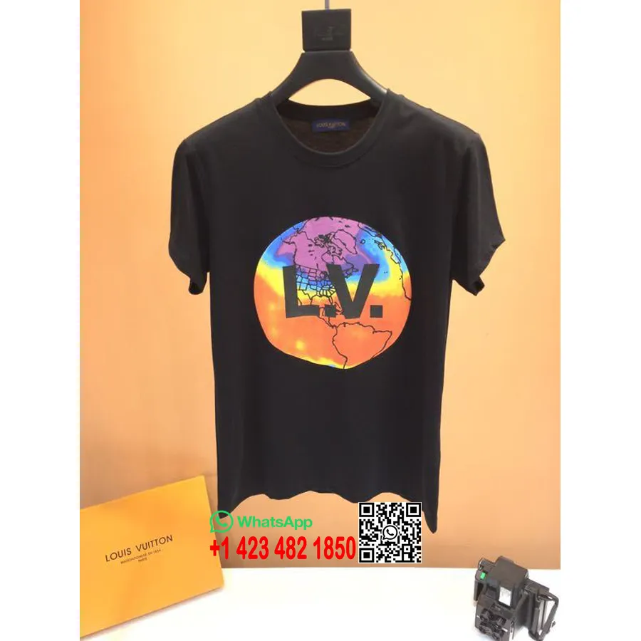 Louis Vuitton World Globe Oversized Bomull T-shirt Vår/sommar 2020 Kollektion, Svart