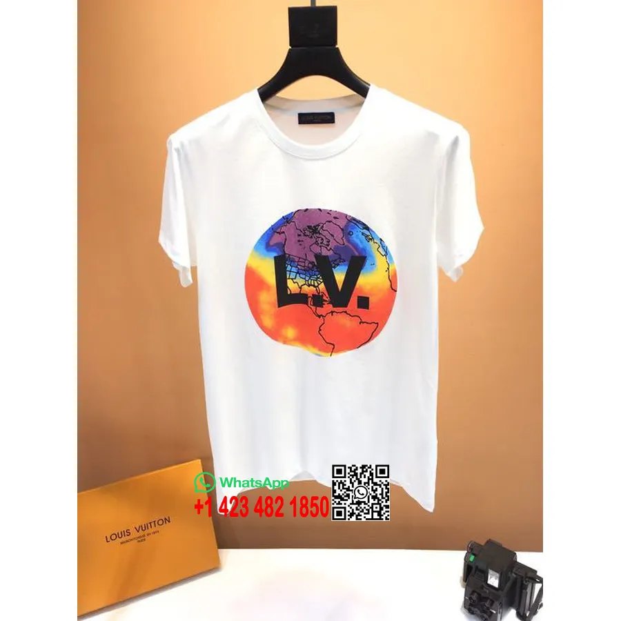 T-shirt Louis Vuitton Mappamondo Oversize In Cotone, Collezione Primavera/estate 2020, Bianco