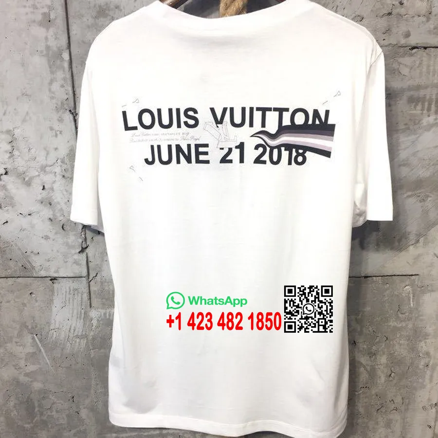 Tricou Louis Vuitton X Virgil Abloh 21 Iunie 2018 Street Style Barbati Colectia Primavara/vara 2018, Alb