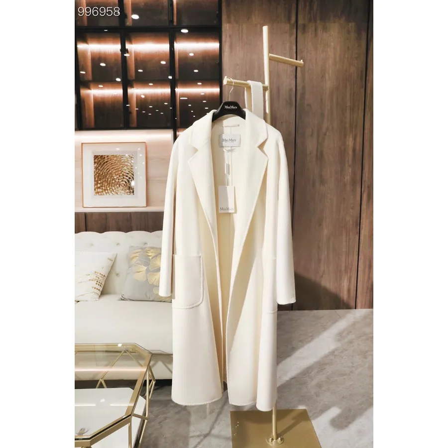 Max Mara Labbro Cashmere Wrap Long Coat Fall/Winter 2022 Collection, Ivory White