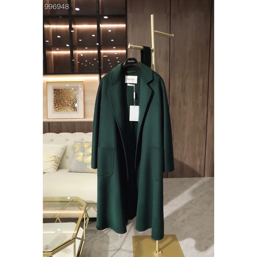 Max Mara Abrigo Largo Cruzado De Cachemira Labbro Colección Otoño/invierno 2022, Verde Oscuro