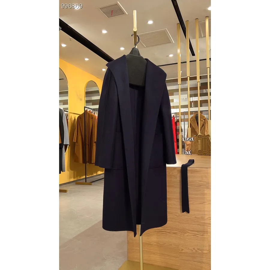 Max Mara Lilia Manteau En Cachemire Ceinturé Manteau Long Collection Automne/hiver 2022, Bleu Foncé