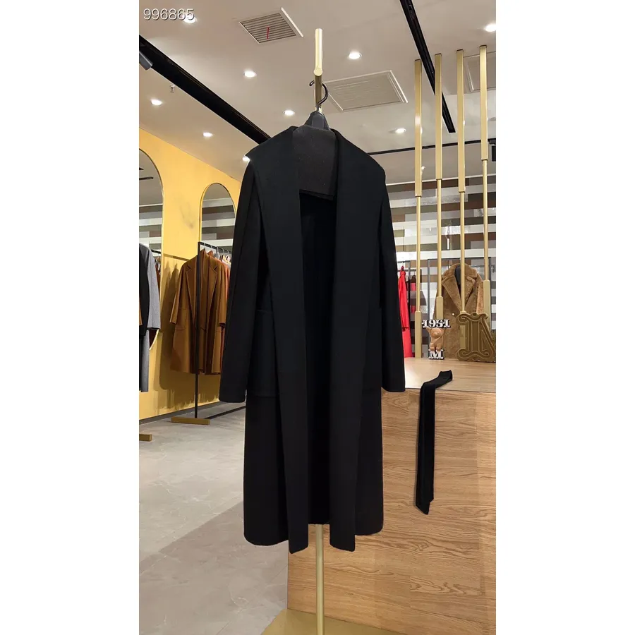 Max Mara Lilia Manteau En Cachemire Ceinturé Manteau Long Collection Automne/hiver 2022, Noir