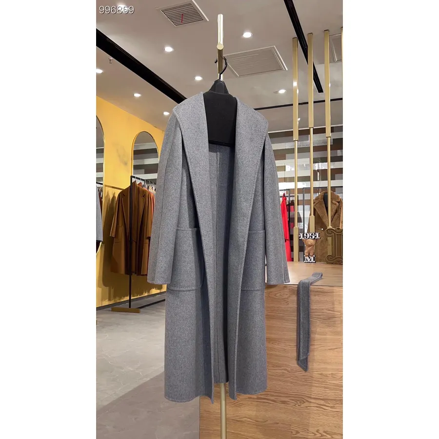 Max Mara Lilia Manteau En Cachemire Ceinturé Manteau Long Collection Automne/hiver 2022, Gris