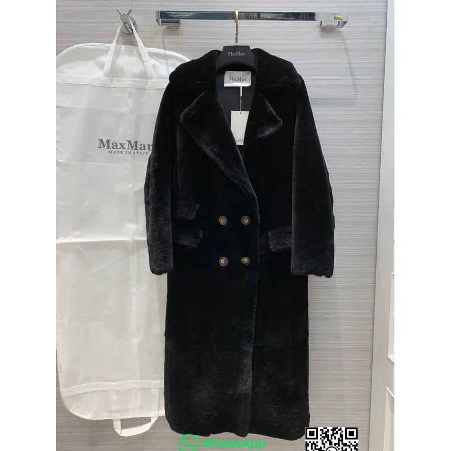 Max Mara Cappotto Doppio Petto In Lana Shearling Tinta Agnello Fodera In Pelle Collezione Autunno/inverno 2019, Nero