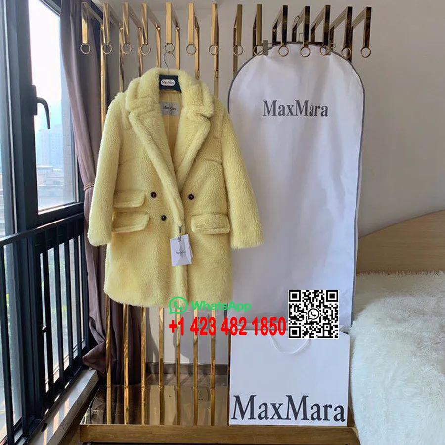 Συλλογή Max Mara Adenia Alpaca/μάλλι/μετάξι Midi Teddy παλτό φθινόπωρο/χειμώνας 2019, κίτρινο