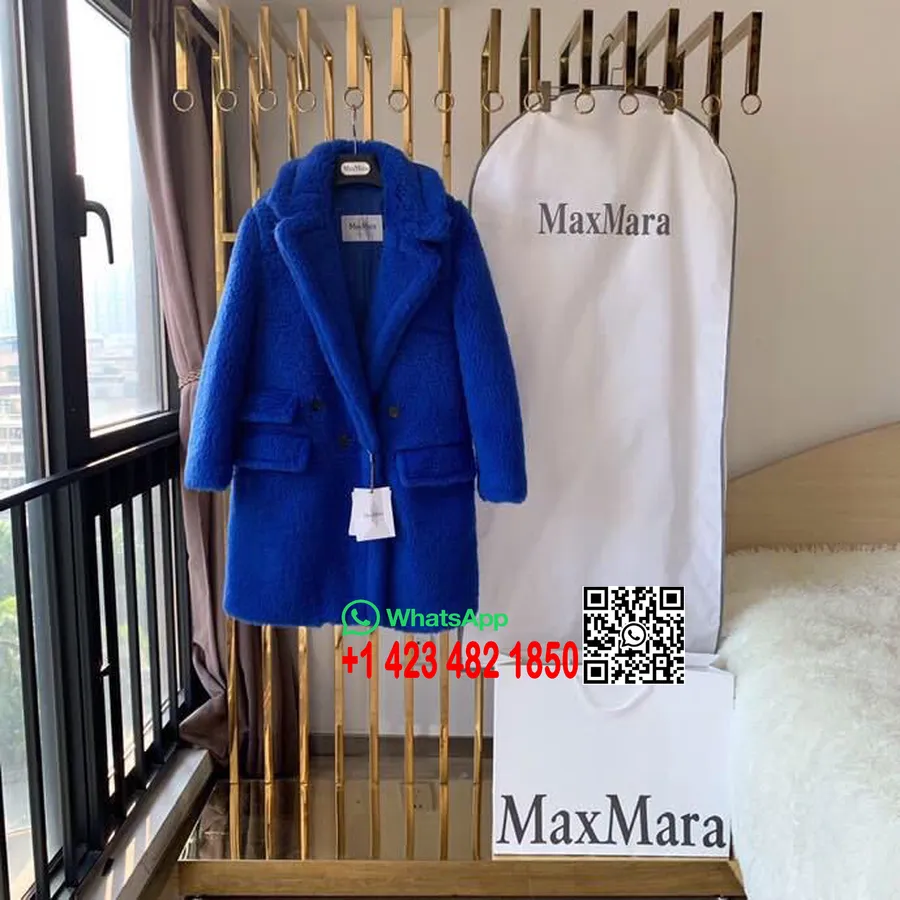 Συλλογή Max Mara Adenia Alpaca/μάλλι/μετάξι Midi Teddy παλτό φθινόπωρο/χειμώνας 2019, μπλε ηλεκτρίκ