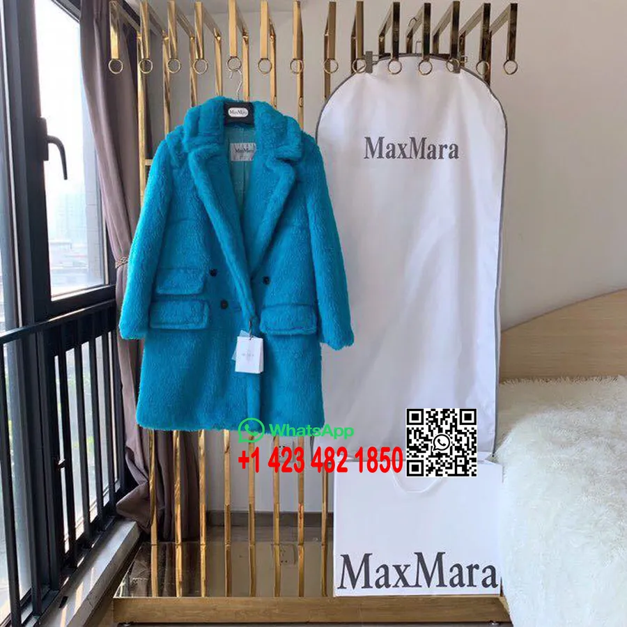 Συλλογή Max Mara Adenia Alpaca/μάλλι/μετάξι Midi Teddy παλτό φθινόπωρο/χειμώνας 2019, τιρκουάζ