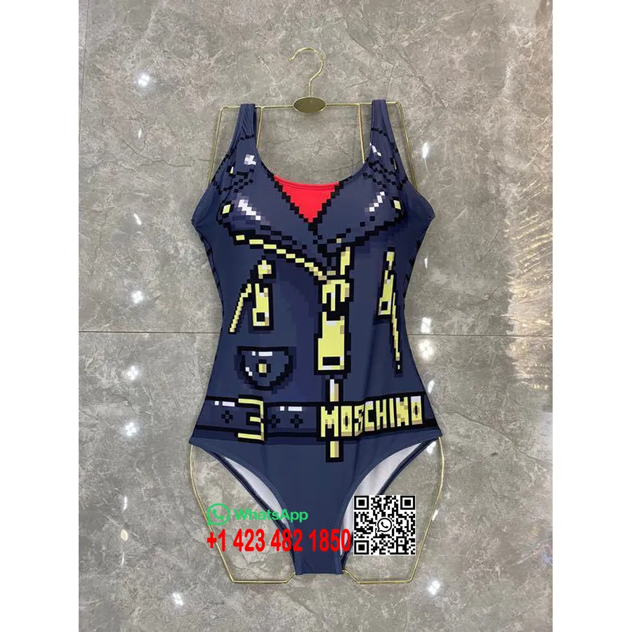 Сплошной купальник бикини с 3D принтом Moschino, коллекция весна/лето 2020, синий