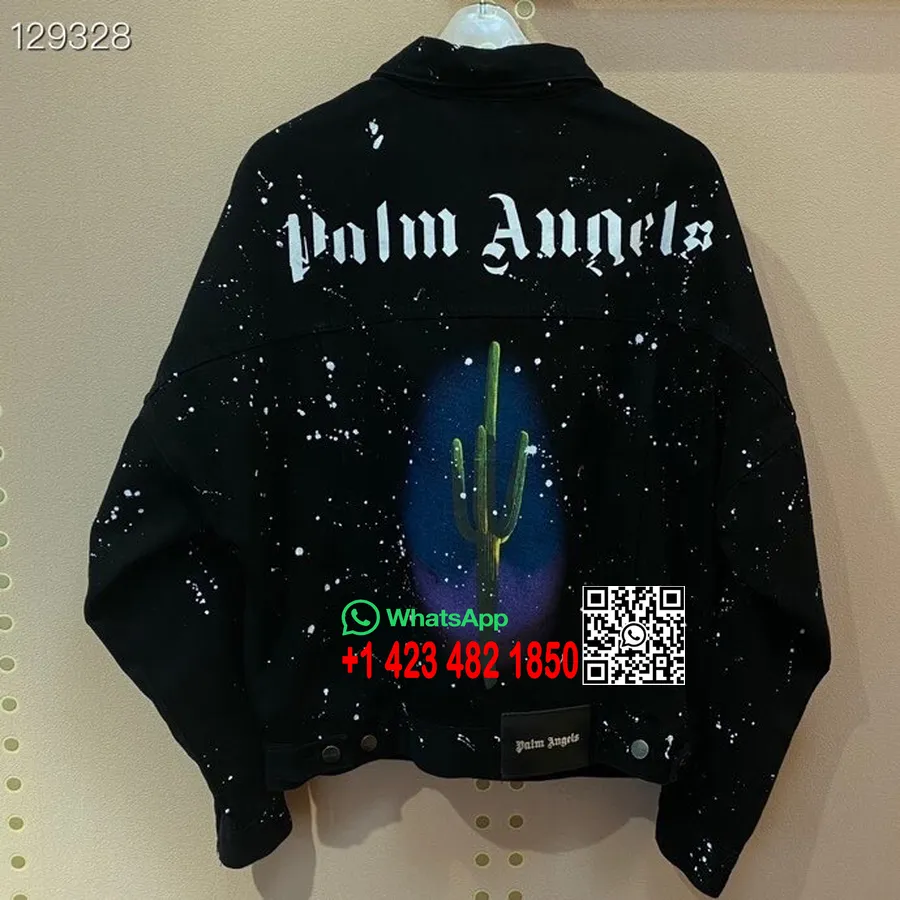 Palm Angels Cactus Print Denim Jakke Efterår/vinter 2020 Kollektion, Sort