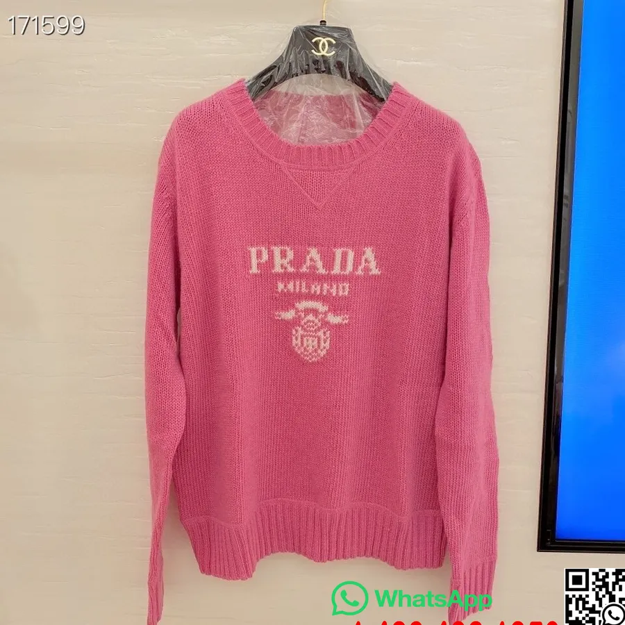 Prada Intarsia Strik Logo Sweater Sweater Efterår/vinter 2020 Kollektion, Pink