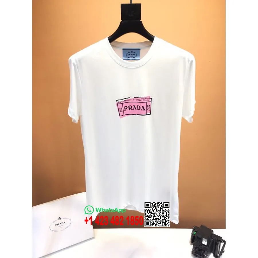 Prada Oversized Bomuld T-shirt Forår/sommer 2020 Kollektion, Hvid/pink