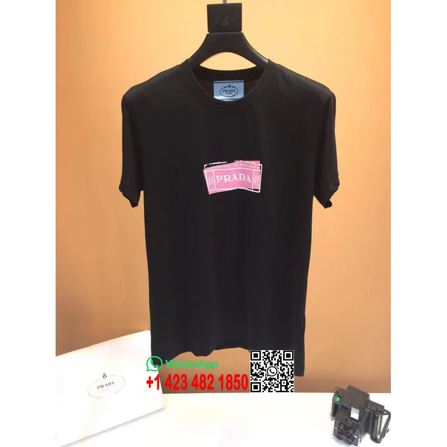 Prada Oversized Bomuld T-shirt Forår/sommer 2020 Kollektion, Sort/pink