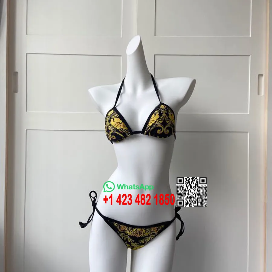 Versace Todelt Bikini Badedragt Forår/sommer 2020 Kollektion, Sort/gul