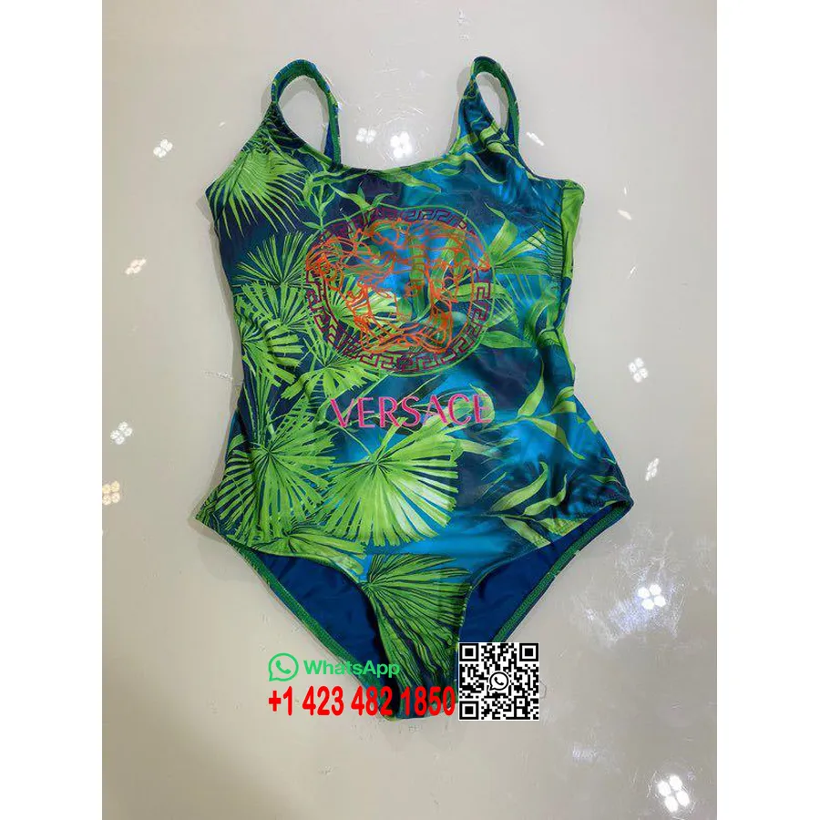 Costum De Baie Bikini Dintr-o Bucata Imprimeu Ziar Versace Colectia Primavara/vara 2020, Verde