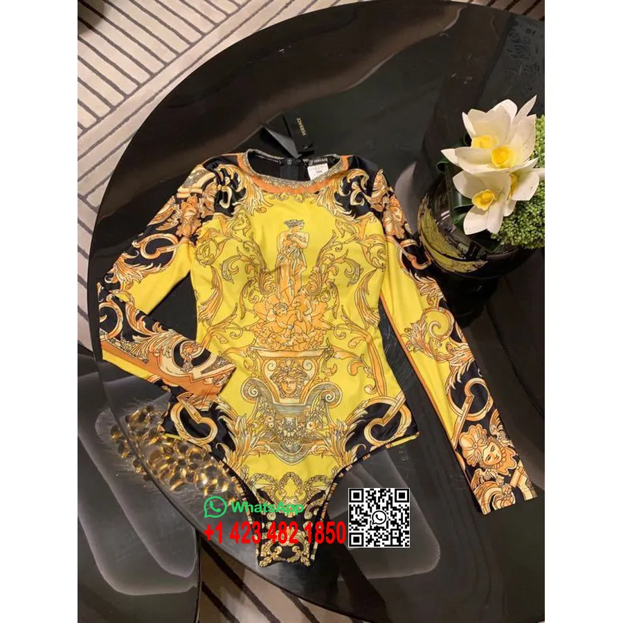 Baju Renang Lengan Panjang One Piece Koleksi Musim Semi/Musim Panas 2020, Kuning/Hitam