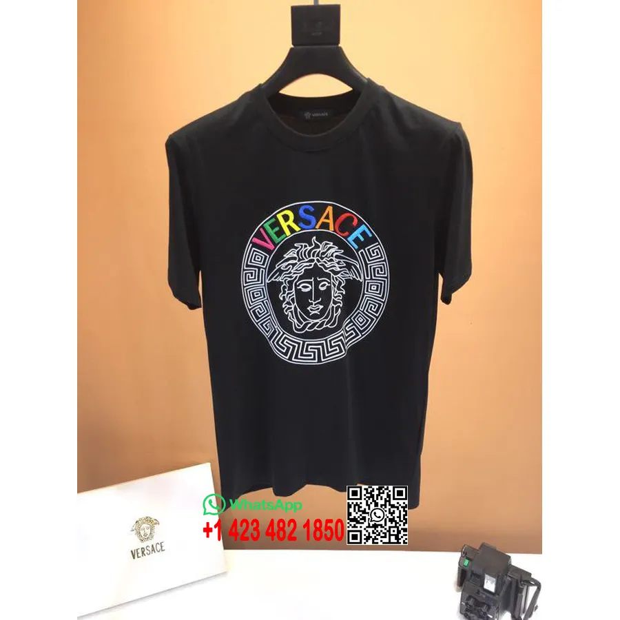 Versace κεντημένο μεγάλο βαμβακερό T-shirt συλλογή άνοιξη/καλοκαίρι 2020, Multi/μαύρο