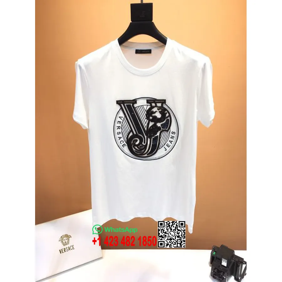 Versace Broderet Oversized Bomuld T-shirt Forår/sommer 2020 Kollektion, Hvid