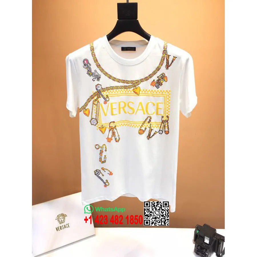 Versace T-shirt Oversize Ricamata In Cotone, Collezione Primavera/estate 2020, Bianco