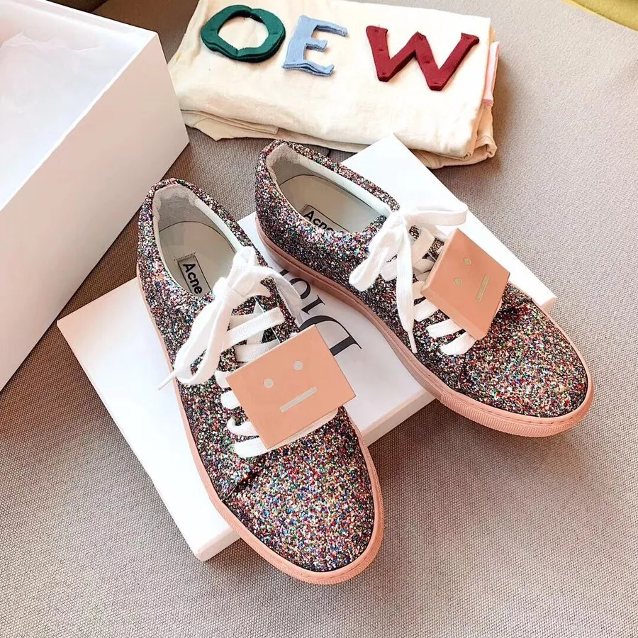 Acne Studios Adriana Turnup Glitter Sneakers Kalveskind Forår/sommer 2019 Kollektion, Støvet Pink