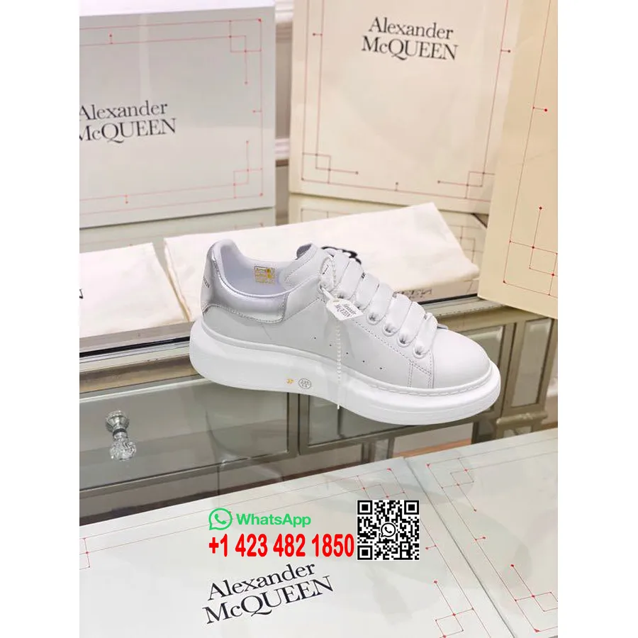 Alexander Mcqueen Oversized Plattform Med Snörning Creeper Sneakers Vår/sommar 2020 Kollektion, Silver