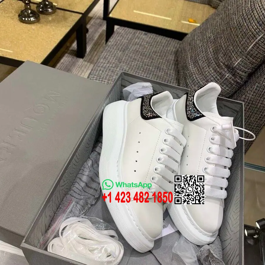 Alexander Mcqueen Büyük Beden Suni Elmas Detaylı Platform Sarmaşık Spor Ayakkabı Ilkbahar/yaz 2019 Koleksiyonu, Siyah/beyaz