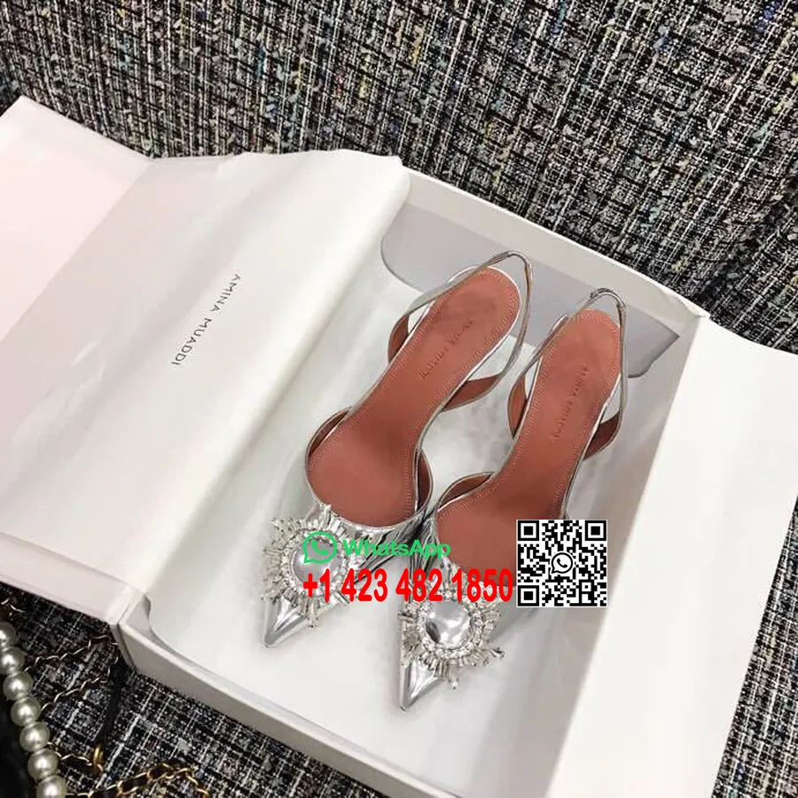 Amina Muaddi Begum סנדלים שקופים זכוכית Slingback Mules עם קריסטלים עור עגל קולקציית אביב/קיץ 2019, טרנס