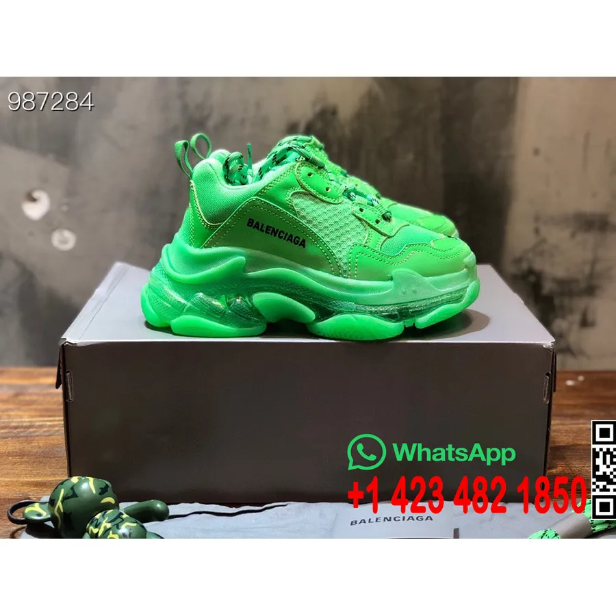 Balenciaga Triple S átlátszó Talpú Unisex Tornacipők őszi/téli 2022 Kollekció, Lime Zöld