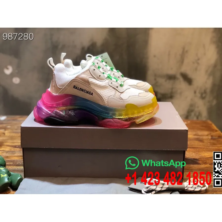 Balenciaga Triple S Clear  Sole Unisex Sneakers Fall/Winter 2022 Collection, White/Rainbow