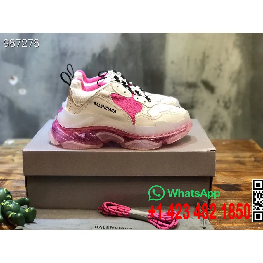 Balenciaga Triple S şeffaf Tabanlı Unisex Spor Ayakkabı Sonbahar/kış 2022 Koleksiyonu, Beyaz/pembe