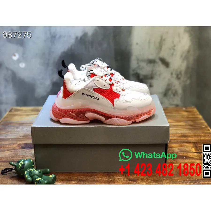 Balenciaga Triple S Clear Sole Unisex Sneakers Koleksi Musim Gugur/dingin 2022, Putih/merah