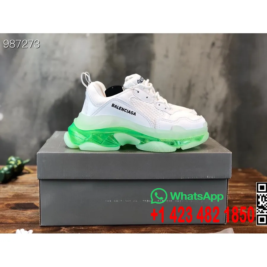 Balenciaga Triple S átlátszó Talpú Unisex Tornacipő őszi/téli 2022 Kollekció, Fehér/lime Zöld