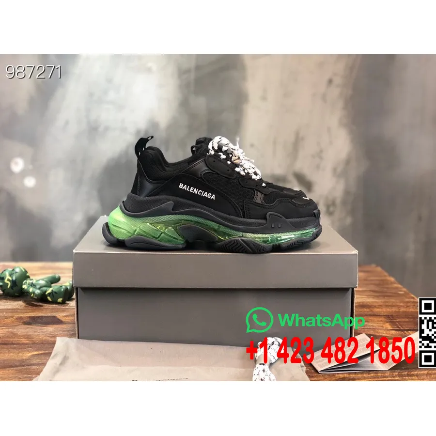 Adidași Balenciaga Triple S Cu Talpă Transparentă Unisex, Colecția Toamnă/iarnă 2022, Negru/verde