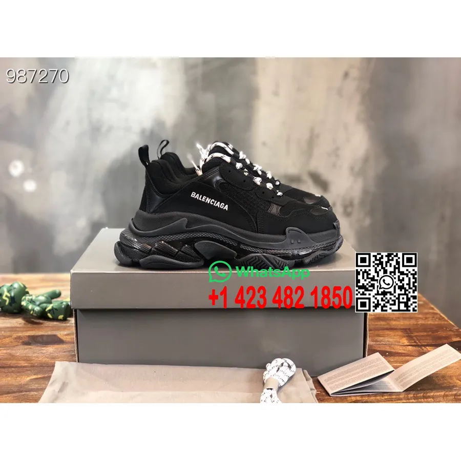 Balenciaga Triple S Clear Sole Tênis Unissex Coleção Outono/inverno 2022, Preto/branco