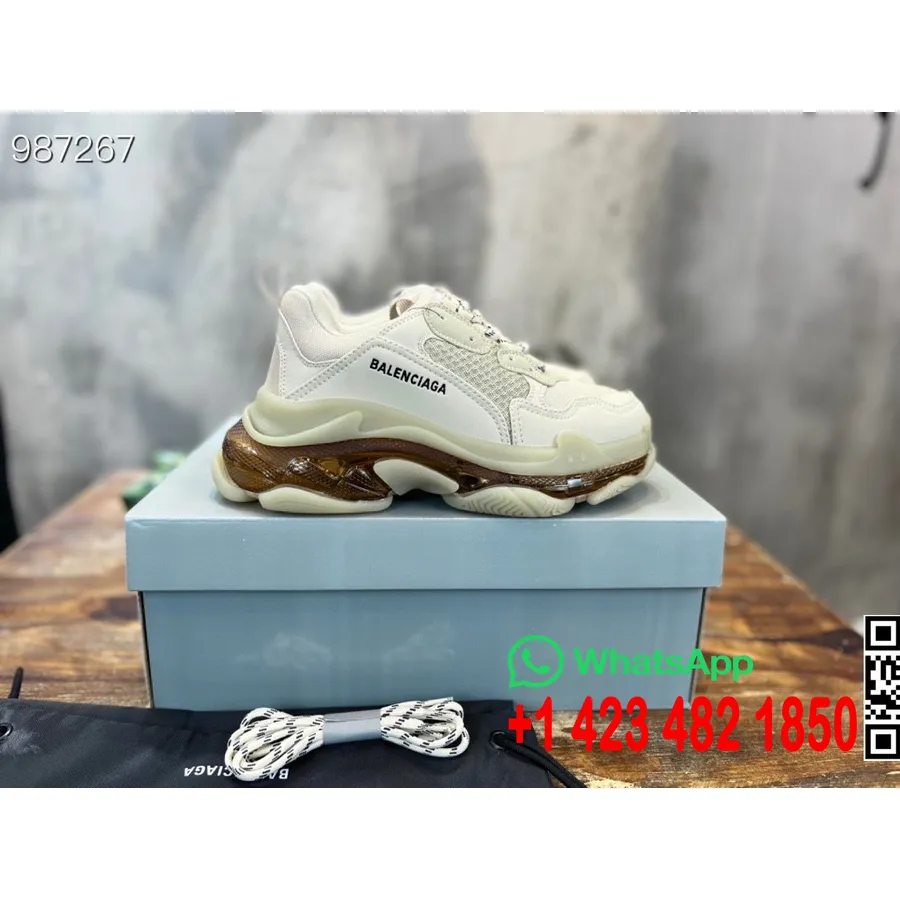 Balenciaga Triple S Clear Sole Unisex Sneakers Koleksi Musim Gugur/dingin 2022, Krem/coklat