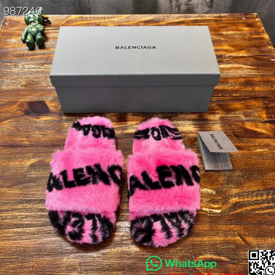 Balenciaga Logo Fur Fluffy Slides Unisex-Schuhe Herbst/Winter-Kollektion 2022, Rosa