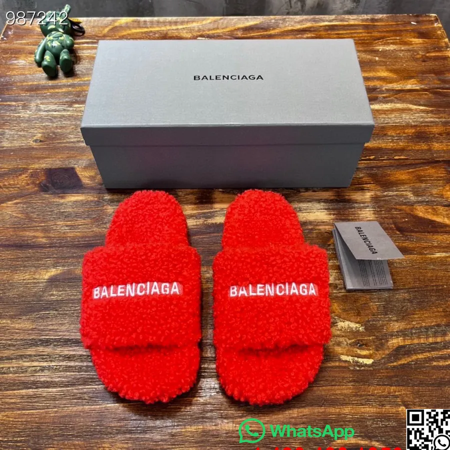 Balenciaga Logo Furry Slides Sapatos Unissex Coleção Outono/inverno 2022, Vermelho