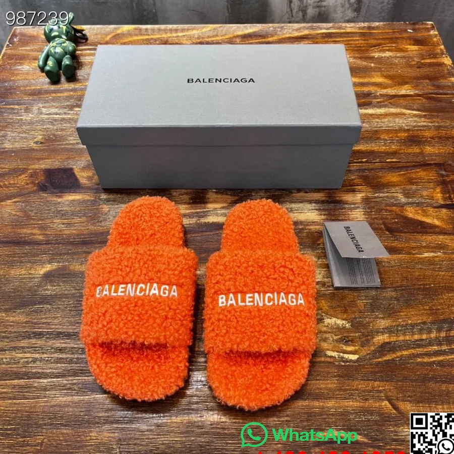 Balenciaga Logo Furry Slides Sapatos Unissex Coleção Outono/inverno 2022, Laranja