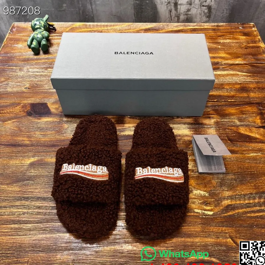 Balenciaga Kampány Furry Slides Unisex Cipők őszi/téli 2022 Kollekció, Off Fekete