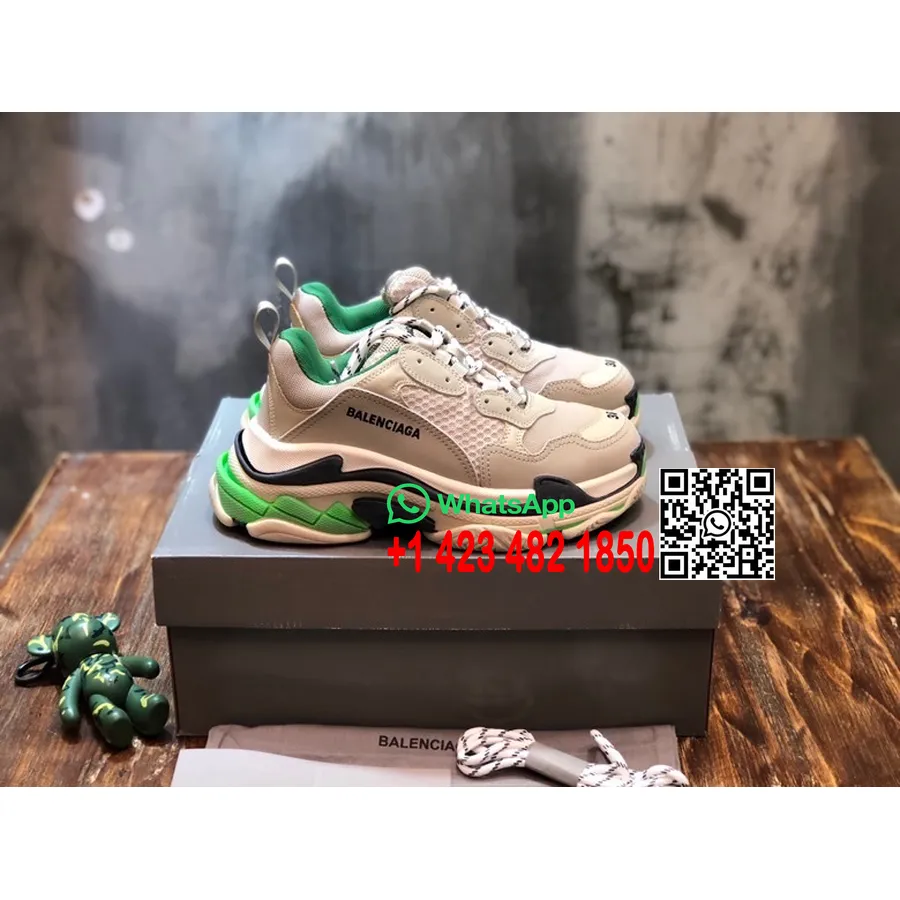 Balenciaga Triple S Tênis Couro De Bezerro Coleção Primavera/verão 2022, Cinza/verde/branco