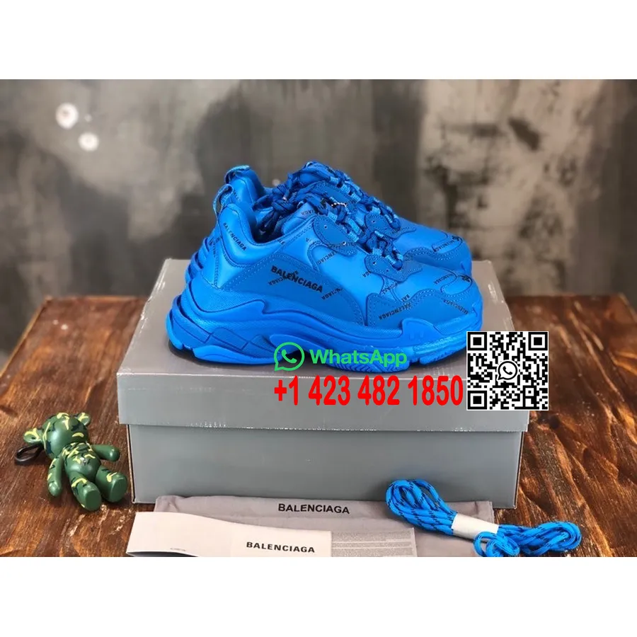 Balenciaga Triple S Sneakers Calfskin Leather Koleksi Musim Semi/musim Panas 2022, Biru Elektrik